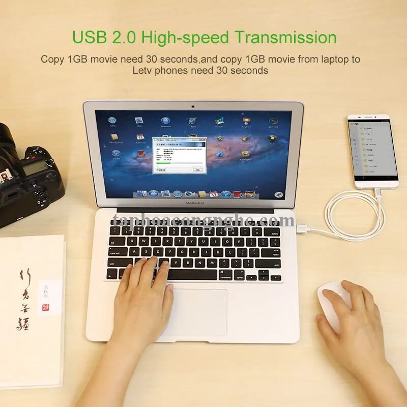 Ugreen 30507 0.5M màu hồng Bộ chuyển đổi USB 2.0 sang USB-C US188 30030507